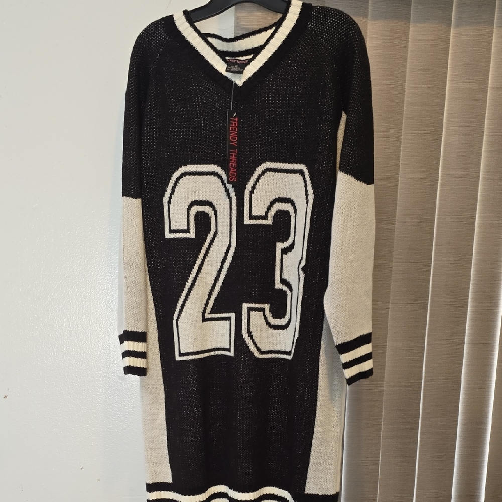 Others Follow Sporty Black and White Knit Mini Dress